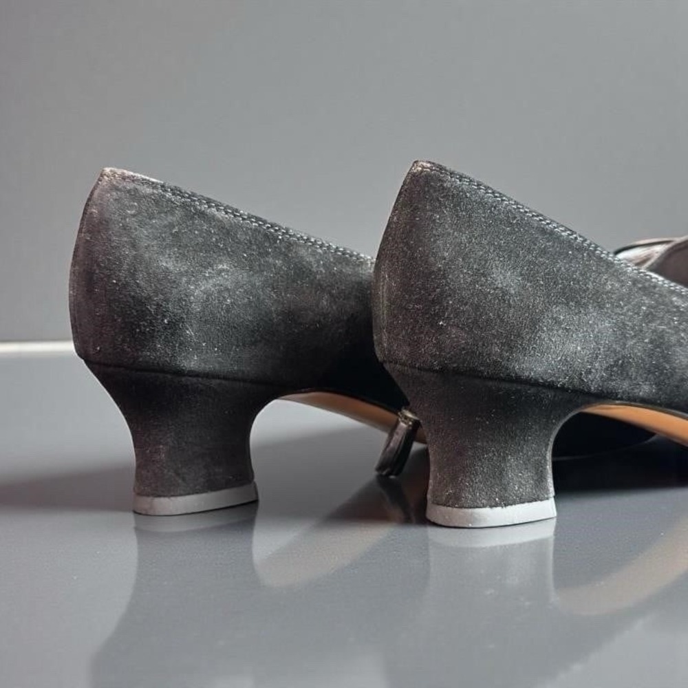 Salvatore Ferragamo Ramato Black Suede Lace Up Heels 6 B Vintage Italy - Picture 3 of 6